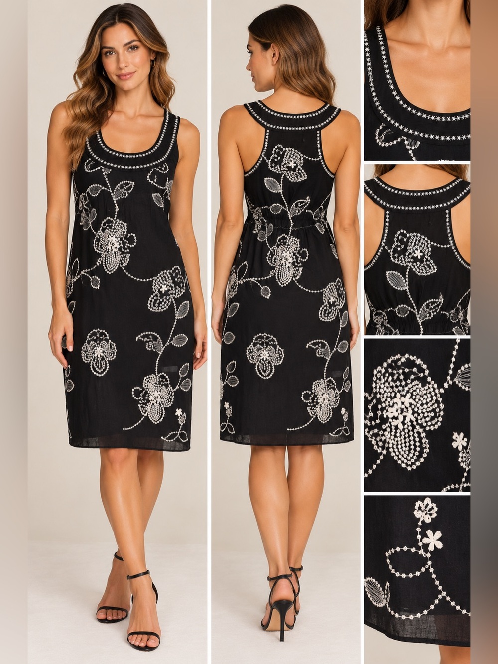 M.S.S.P Max Studio Black, Floral Embroidered Sleeveless Dress Lined Size Medium